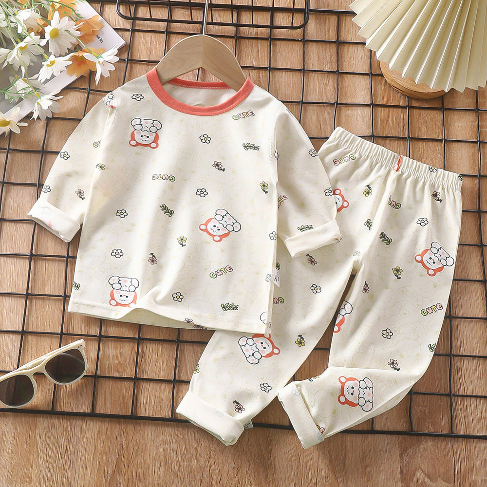 Kids' pajama set spring lycra cotton baby underwear boys' loungewear girls' thermal underwear children's clothing wholesale