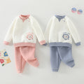 Wholesale baby thermal underwear set, pure cotton thickened quilted, unisex autumn/winter pullover high-waisted belly protection underwear set