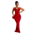 C7116 cross-border   fashion women's sexy slim-fit camisole v-neck backless dress