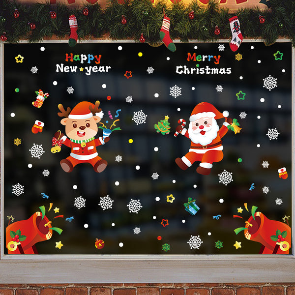 New Christmas decorative window sticker glass door sticker creative shop window scene arrangement Santa sticker