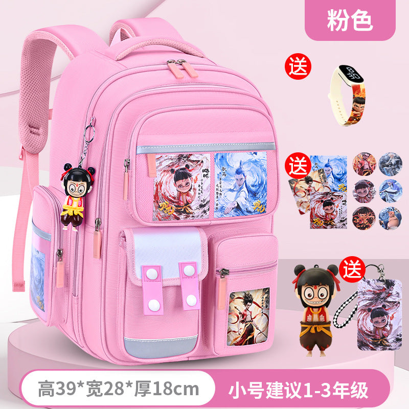 New nezha backpack for elementary school students, grades 1-6, lightweight, spine-protecting, load-reducing, large capacity for boys and girls