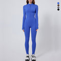 European and american nude feel long sleeve yoga bodysuit women's outdoor running fitness zipper sports jumpsuit one-piece tight