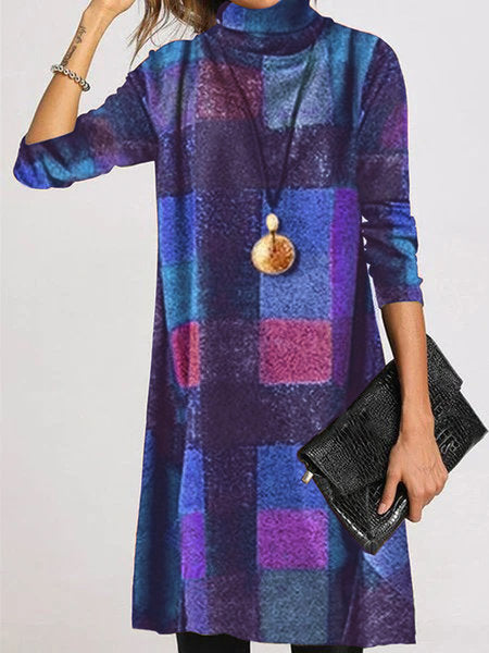fall/winter new arrivals: trendy retro thickened french cashmere brushed turtleneck long-sleeve plaid dress