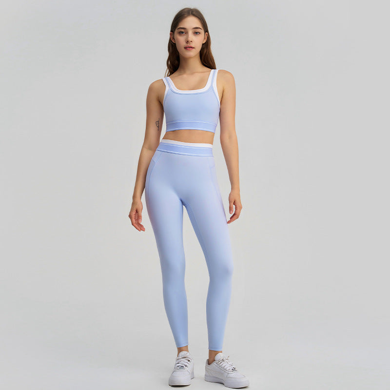 new arrivalfake two-piececontrast color white striped hip lifting pants suspender running sports intimates bra yoga suit