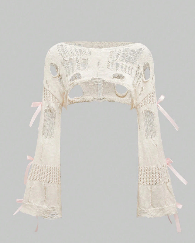 european size cross-border new frenchretro strappy cut outsweater