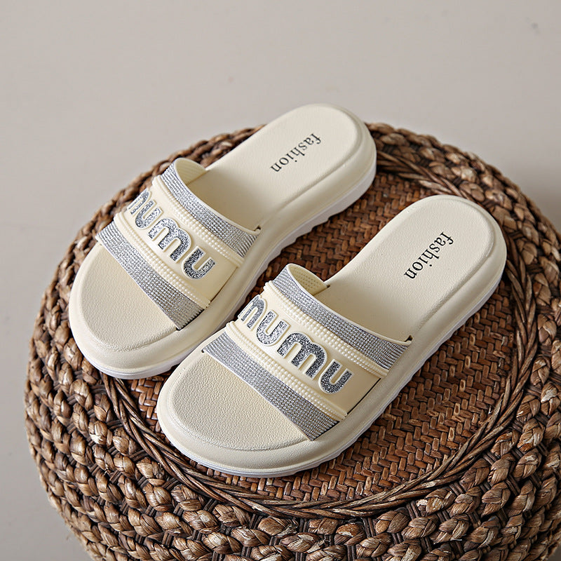 Women's summer new arrivals: unique chunky platform sequin slides - versatile indoor/outdoor non-slip thong sandals