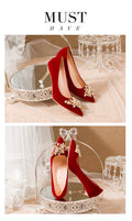 Autum wedding shoes for women with thick heels 2023 new arrival bride chinoiserie red fleece-lined xiuhe wedding dress two-wear high heels not tiring feet