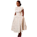 European and american cross-border women's clothing:  summer new arrival - elegant high-end printed, waist-cinching, short-sleeved, a-line midi dress