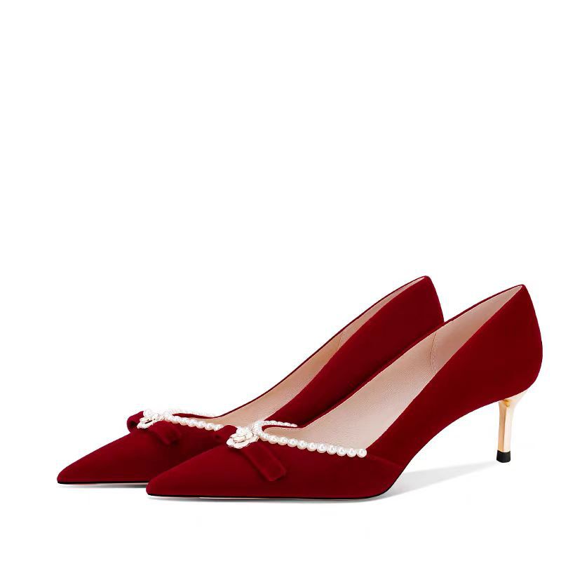 Wedding shoes for women 2024new arrival hexiu wedding dress two-wear bridal shoes red thick heel non-tiring french engagement shoes