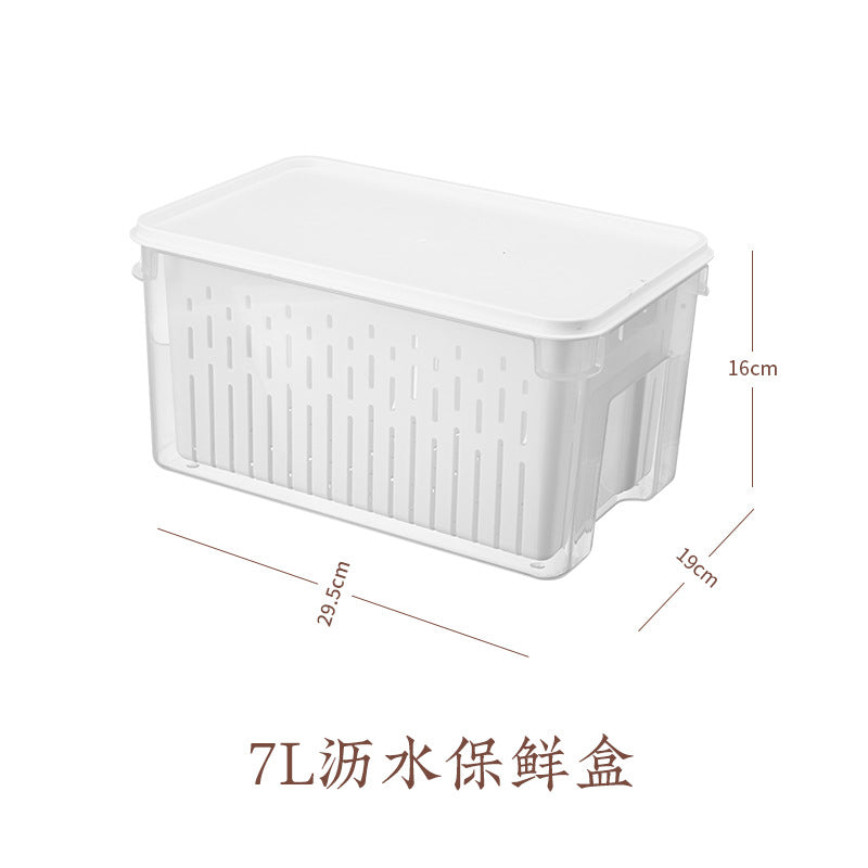 Refrigerator plastic crisper, kitchen fruits and vegetables fresh finishing, transparent sealing, double-layer drain stacking storage with handle