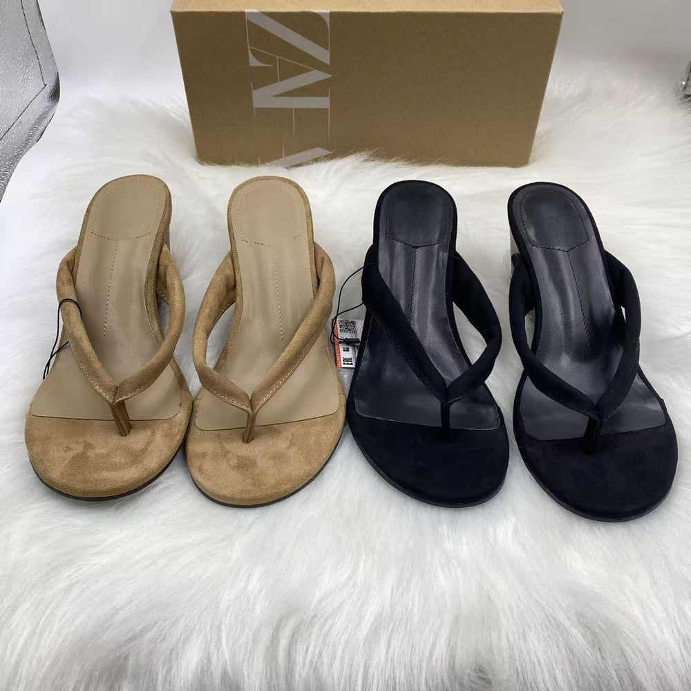 Za new 2025 summer square toe stiletto thong sandals women's kitten heel mules fashionable single shoes
