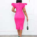 Plus size women's fashion: new  round neck ruffle sleeve slit beaded bodycon office lady dress - european & american style