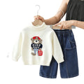Kids' crewneck knit sweater & cartoon bear denim pants set - new  collection