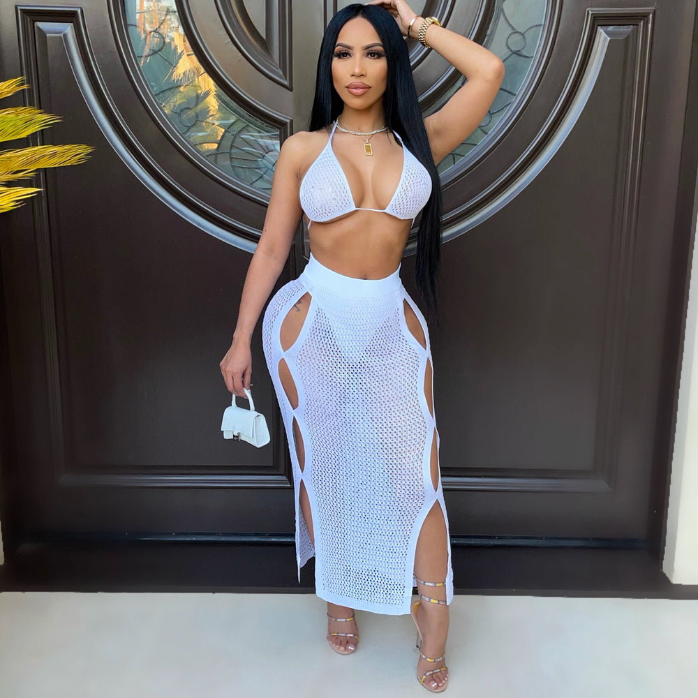 Amazon source: european & american style sexy knitted set - cutout swimsuit beach cover-up two-piece dress set