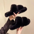 Thick sole cross strap furry slippers for women fall and winteroutwear2024new arrivalplatform shoesthick soleincrease soft bottomfor home cotton slippers