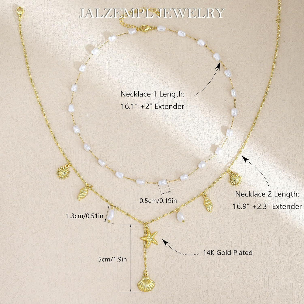 European and american beach ocean style stainless steel starfish seashell pendant necklace women's pearl choker designer necklace
