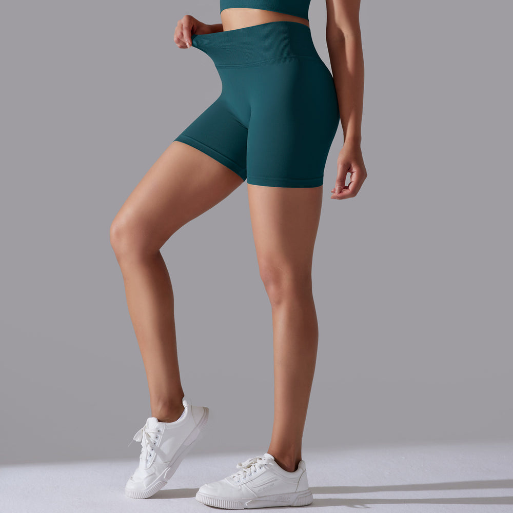 fashion seamless pure colorhigh waist hip lifting tight high elastic yoga shorts sports running fitness three-quarter pants for women