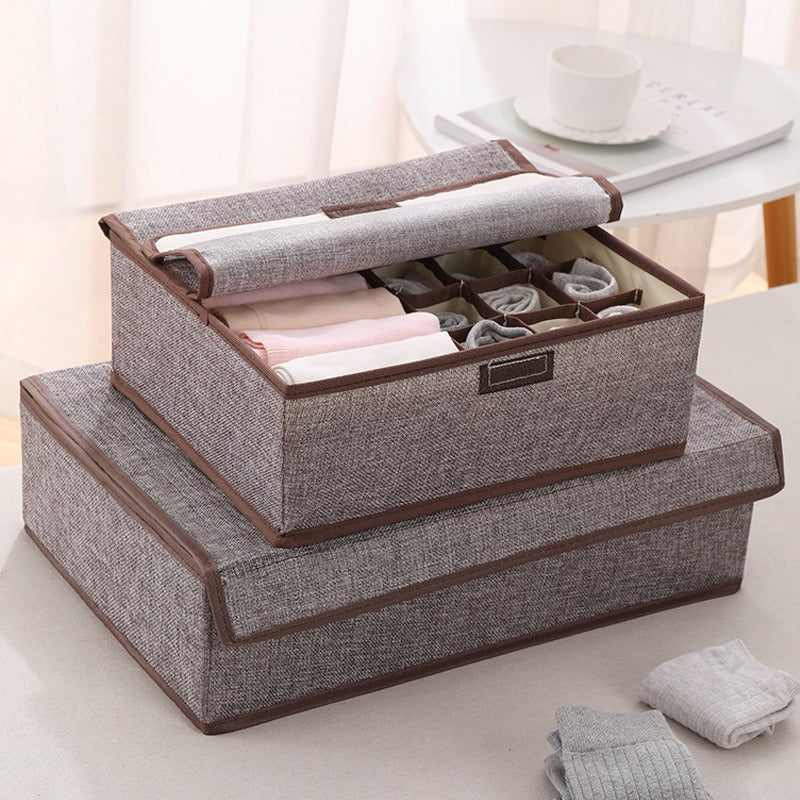 Home cotton and linen underwear storage box sub-format underwear finishing box desktop cosmetics sub-grid covered storage box