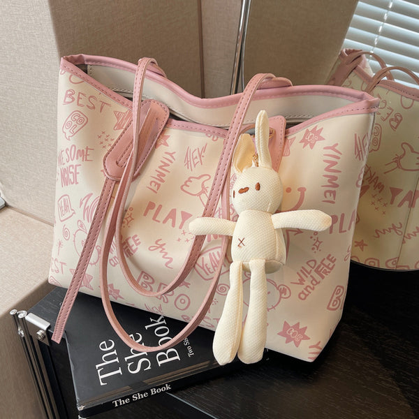 Premium printing large-capacity bag women's 2025 new fashion versatile shoulder bag foreign college student tote bag