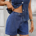 European and american cross-border e-commerce women's summer   washed new sleeveless casual denim shorts set