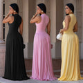C7713 cross-border   fashion women's elegant solid color round neck sleeveless dress