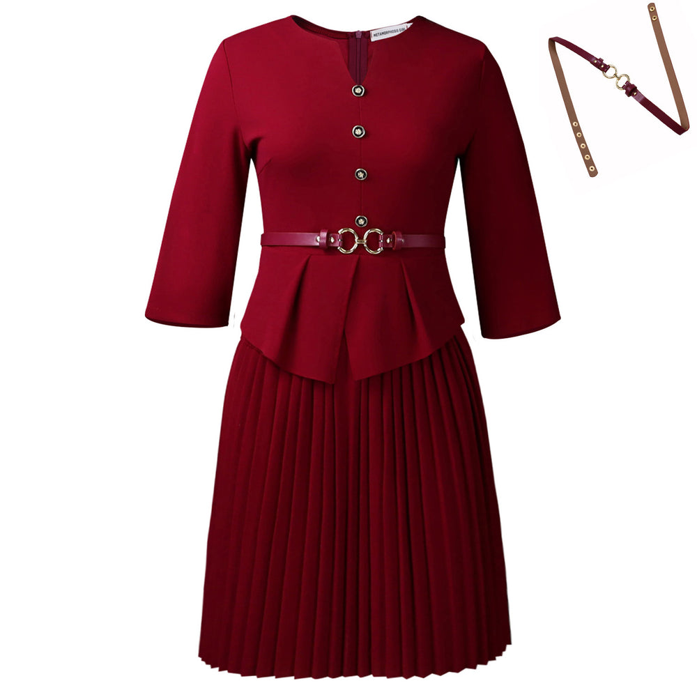 D595 in-stock european and american women's clothing cross-border  new style three-quarter sleeve fashionable elegant pleated export dress