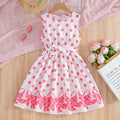 summer girls' sleeveless sundress - pink polka dot bow print with belted waist