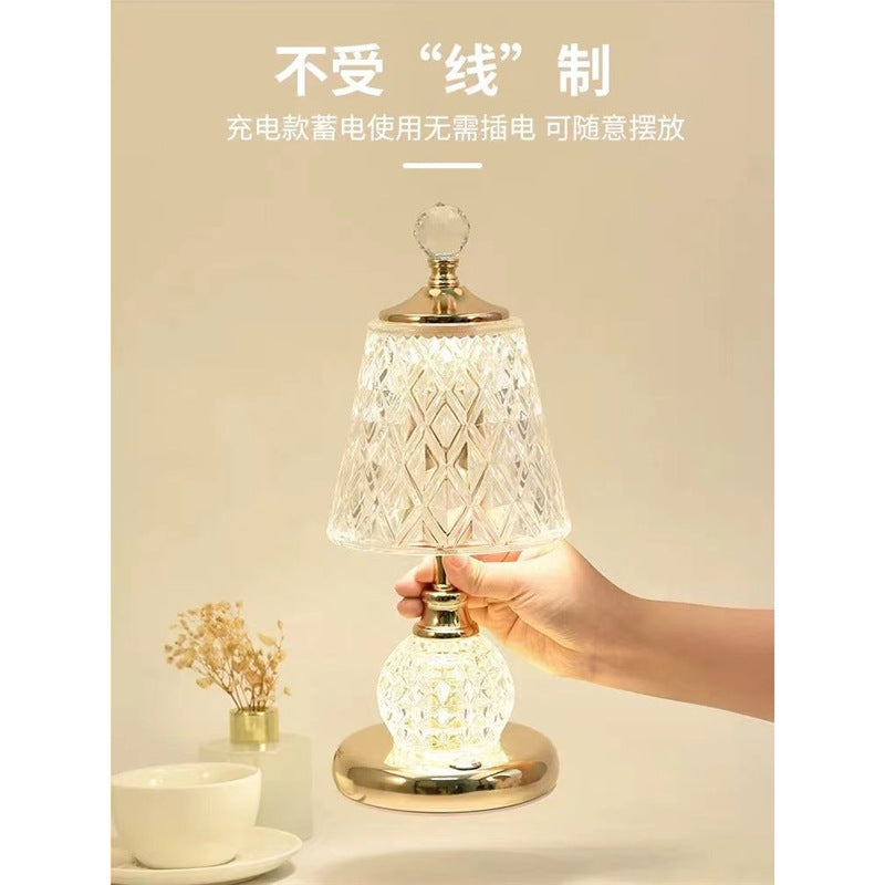 Crystal table lamp - bedroom bedside light, modern luxury touch control, new high-end style, instagrammable girly ambiance, small bedside table lamp
