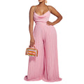 D3281  summer fashion sexy chain halter high waist sexy backless wide leg pleated jumpsuit