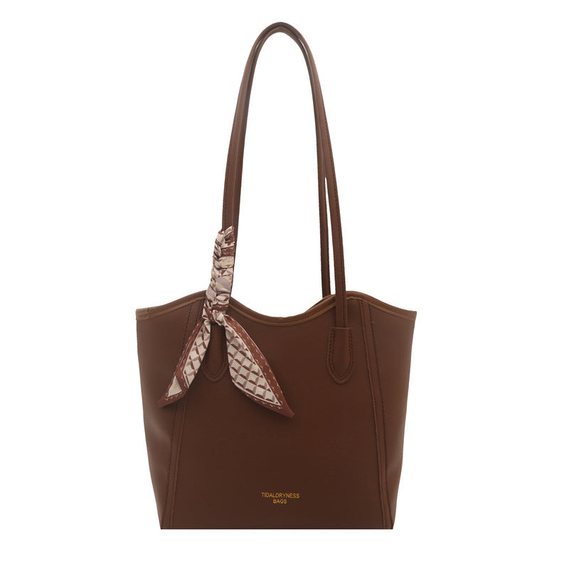 new arrival silk scarf satchel bag women's fashion large capacity contrast color tote bag 2026springnew arrival contrast color women's bag