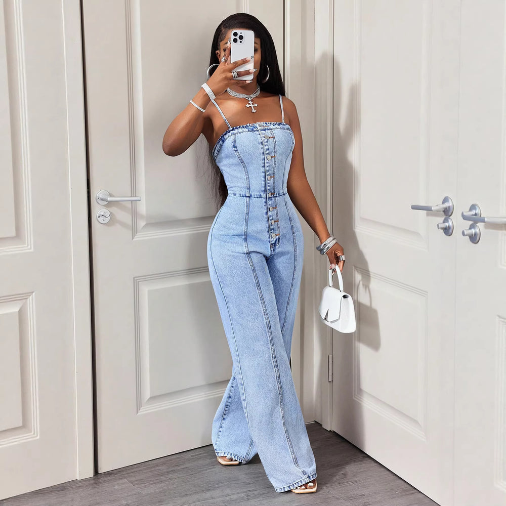 In-stock 66339#  cross-border fashion women's summer denim jumpsuit overalls