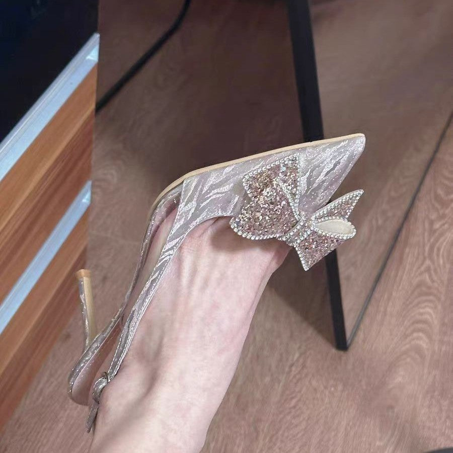 Stiletto pointed toe peep-toe autumn bridal shoes fashion european and american rhinestone bridesmaid high heels sandals new crystal wedding shoes