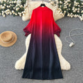 fashion gradient lantern sleeve pleated dress - women's spring/autumn loose a-line maxi dress