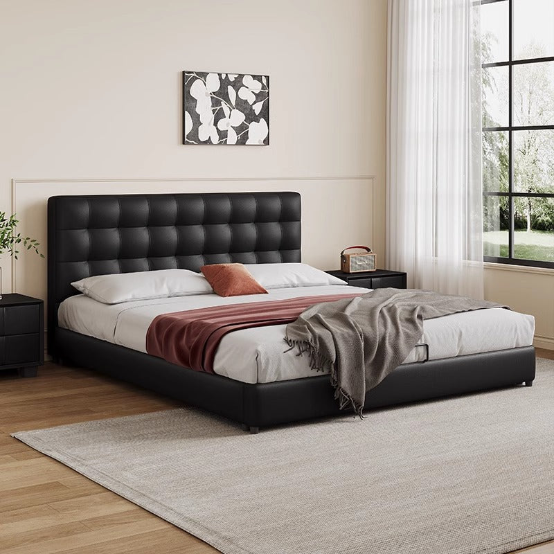 Source factory cream style leather bed small apartment master bedroom double bed with thin bedside black storage leather bed