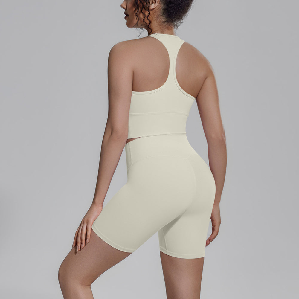pure color double-sided brocade beautiful back tight-fitting breathable yoga suit training sports running fitness two-piece set for women