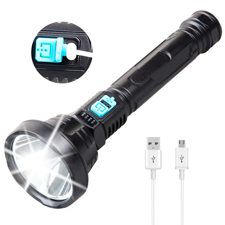 Cross-border new flashlight strong light USB charging outdoor long-range shooting long battery life household LED power display wholesale flashlight