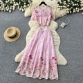 French chic floral print short sleeve embroidered two-piece set - women's summer casual slim fit age-defying outfit