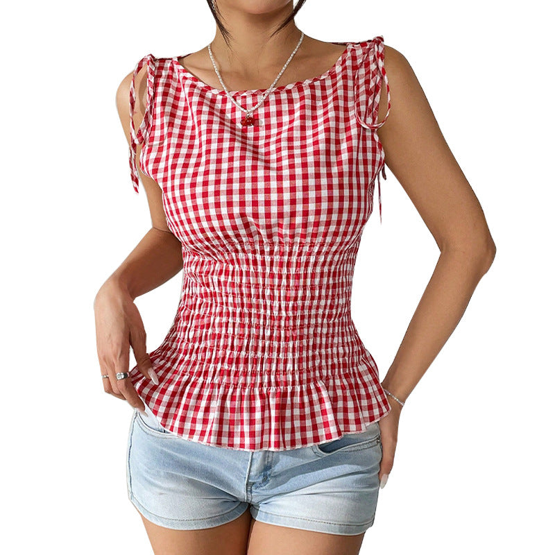 Small batches come to the picture to customize European and American plaid small suspender tops, women's clothing, contractors, materials, clear processing, and vests, women