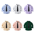 Kids' korean style spring new arrival boys' shirt - preppy style lightweight cotton white long sleeve shirt with tie