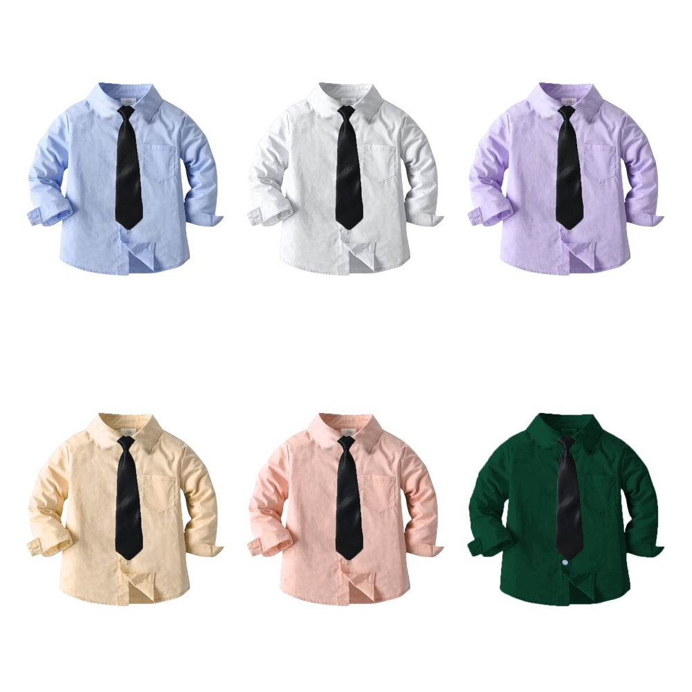 Source manufacturer springnew arrival boys shirtpreppy style thin cotton whitelong sleevesshirt boys shirt free tie