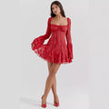 Amazon women's  spring new bandeau backless dress flared sleeve sexy hot girl french mini dress