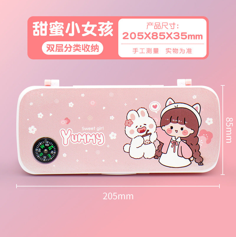 Multifunctional compass pencil case Primary school student stationery box wholesale Children's cartoon cute astronaut plastic pencil case