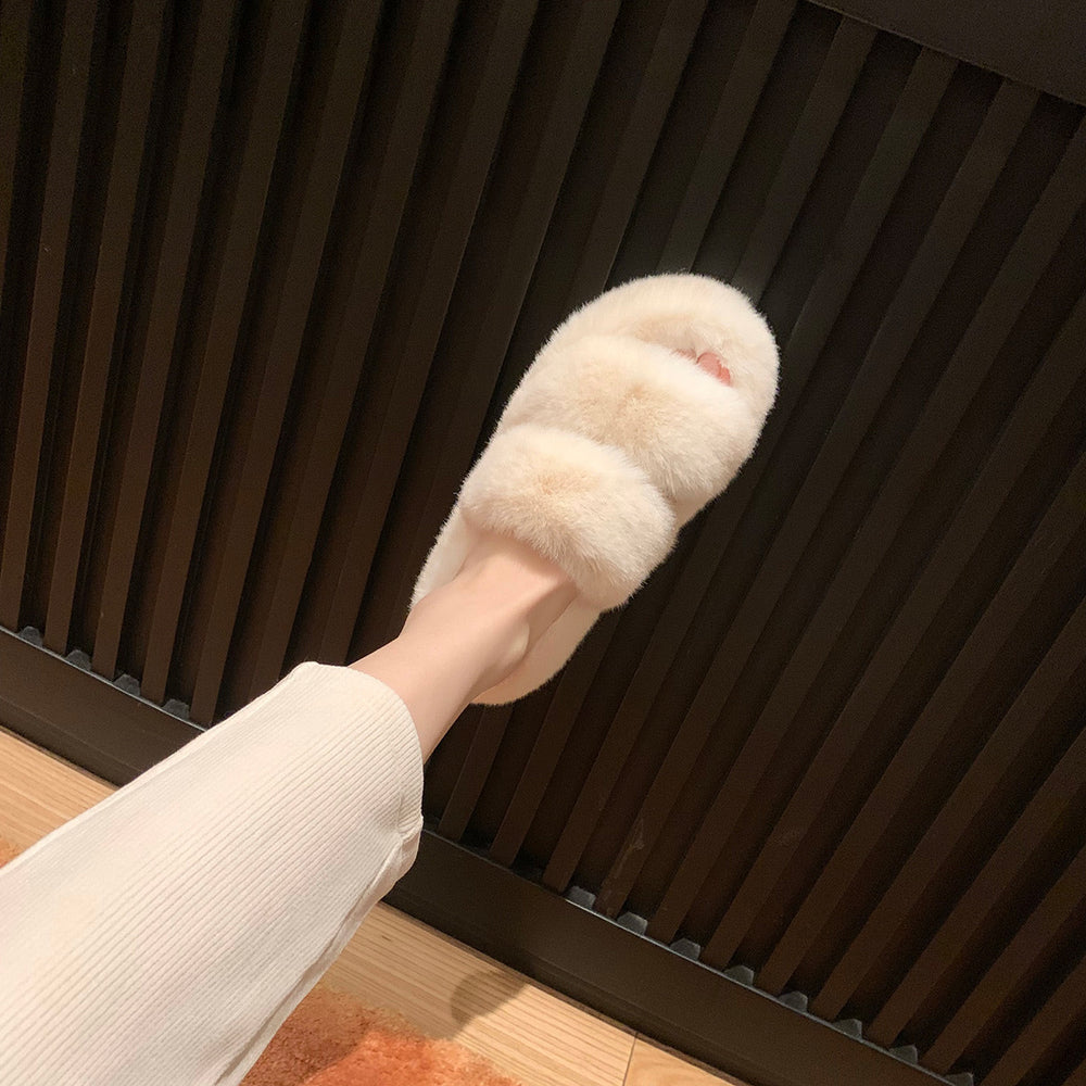 New arrival parallel strap best selling fur slippers for women fall and winteroutwearplatform shoesthick soleheight-increasing soft bottomfor homeoutwear cotton slippers