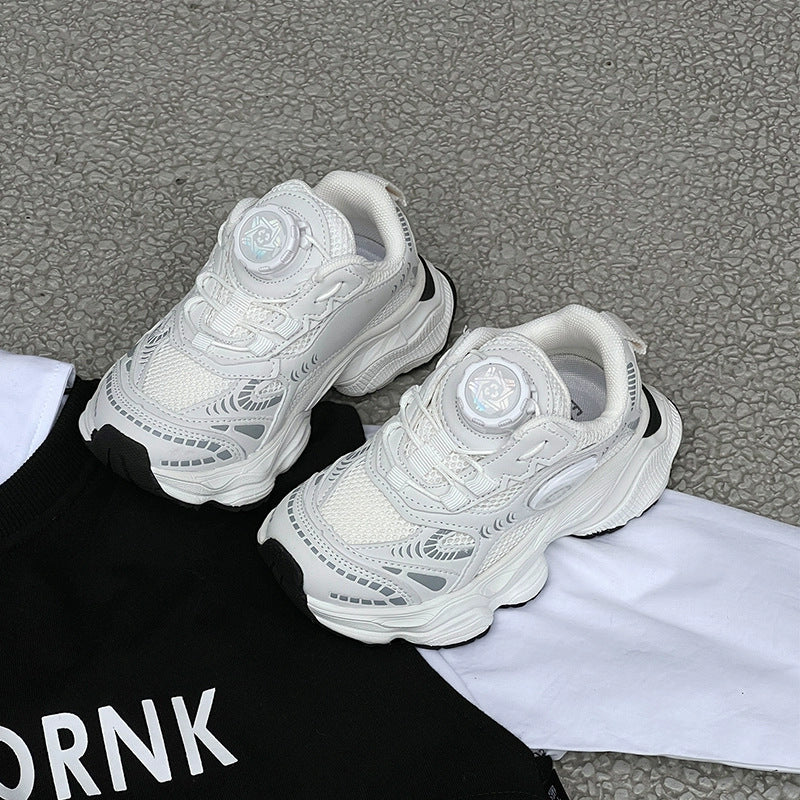 Girls' athletic sneakers with silver button detailing, new spring/summer  collection. breathable mesh upper, also available as chunky dad sneakers for boys and girls