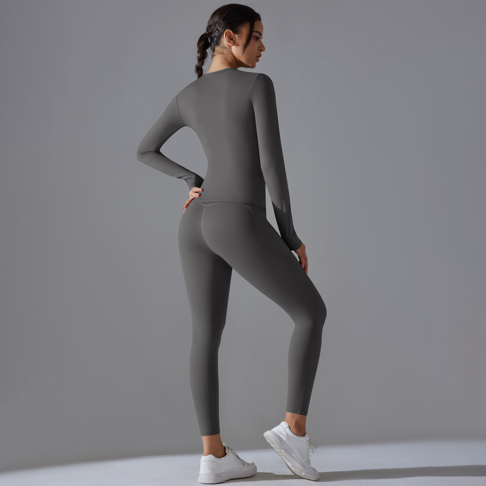 new arrival: brushed nylon long-sleeve yoga set - high-stretch, breathable, compression activewear two-piece for running and fitness