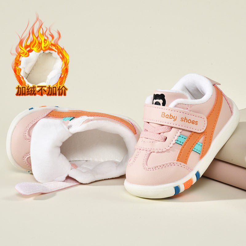 Toddler shoes for baby boys 0-1-3 years old, autumn/winter infant and toddler shoes for baby girls, soft sole non-slip, fleece-lined, extra thick cotton shoes