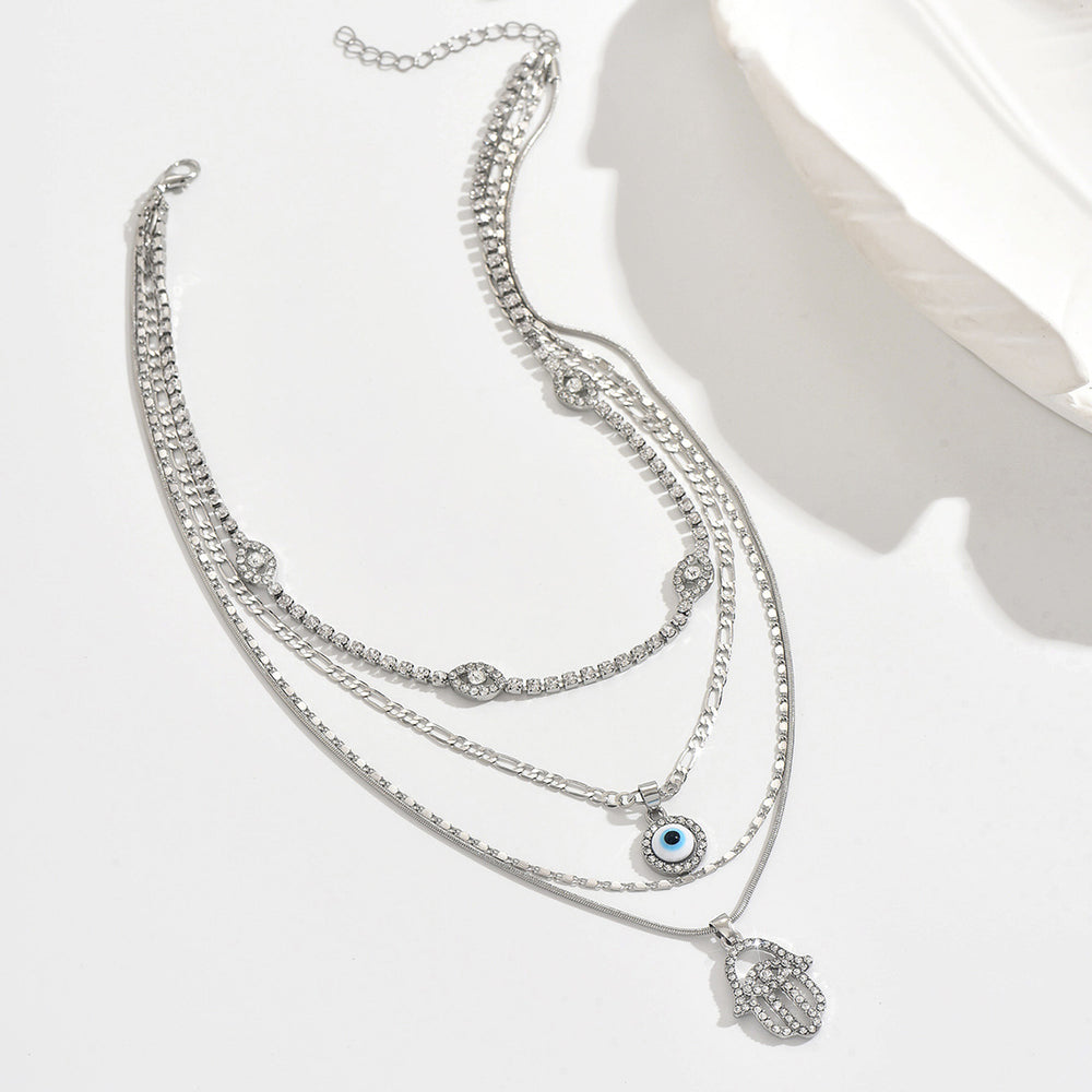 hot-selling retro exaggerated sense of design devil's eye pendant necklace fashionable multi-layer diamond-encrusted ins clavicle chain