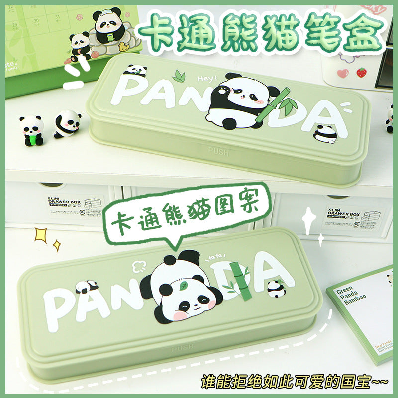 Chinese wind panda pencil bag ins wind niche stationery box cartoon waterproof pencil case primary school students Internet celebrity stationery bag