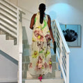 african women's clothing:  summer new arrival - stylish and elegant halter neck printed sleeveless long dress with unique design