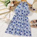 summer romantic sweet country style floral dress - export quality, mid-to-large size, cutout waist tank dress for girls